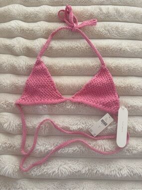 Anthropologie Flat White Pink and Silver Crochet Triangle Bikini Top- Small